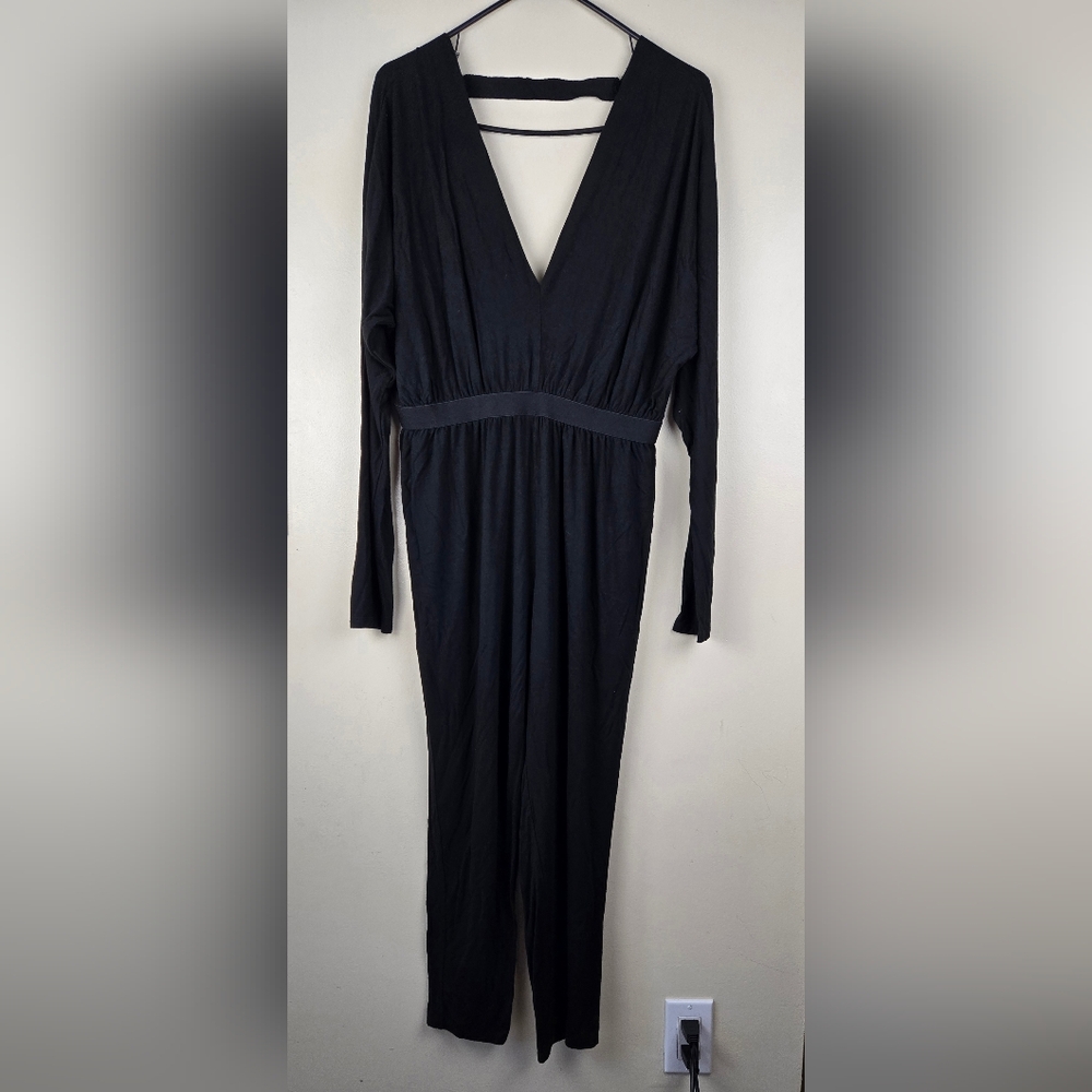 Silence + Noise Elegant Black V-Neck Long Sleeve Jumpsuit Size L